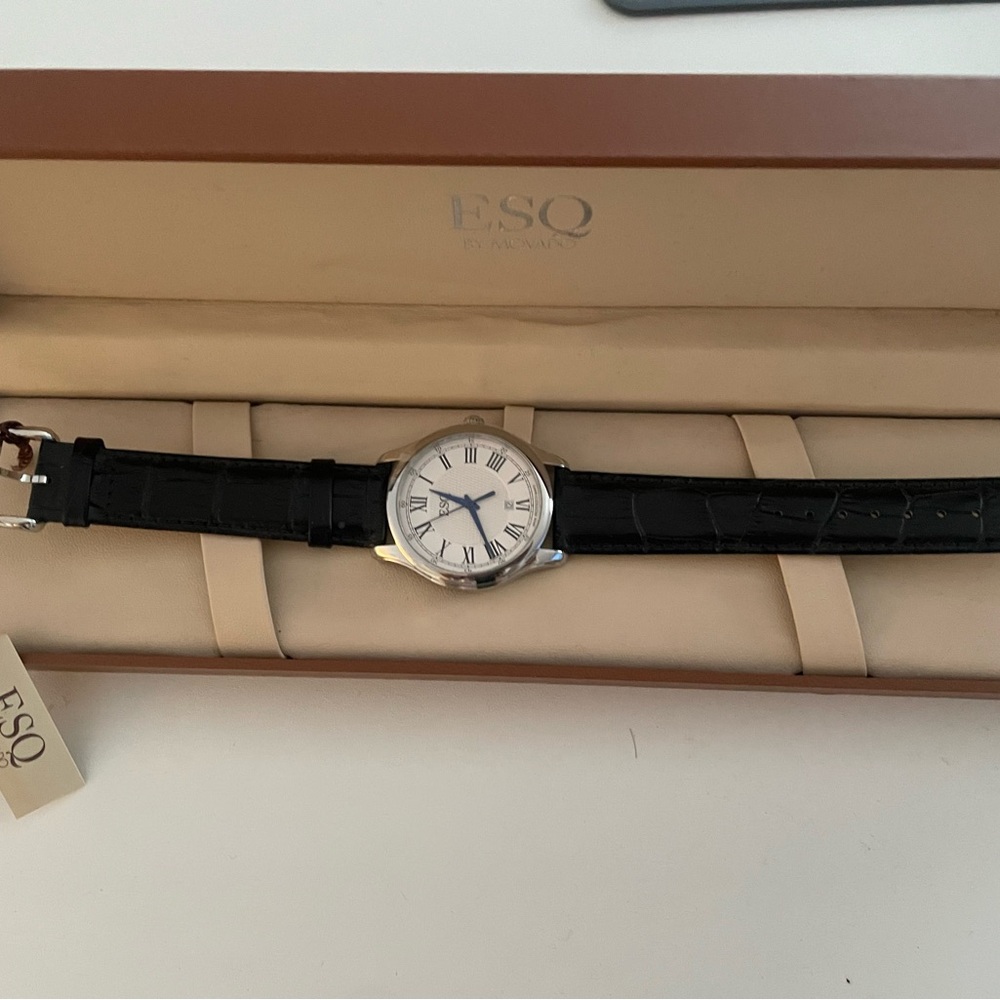 ESQ by Movado Black Leather Strap Watch